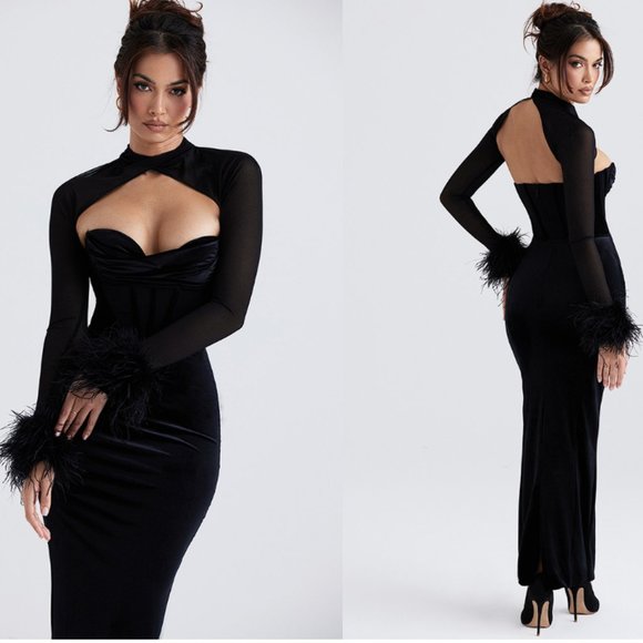 HOUSE OF CB 'Thalia' Black Velvet Corset Maxi Dress NWOT - Picture 10 of 17